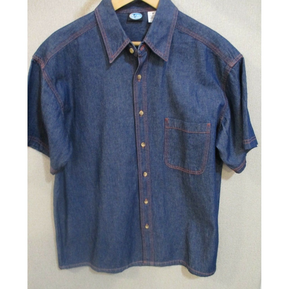 Vintage Blue Sky Denim Shirt Size Medium Red Stitching 100% Cotton
